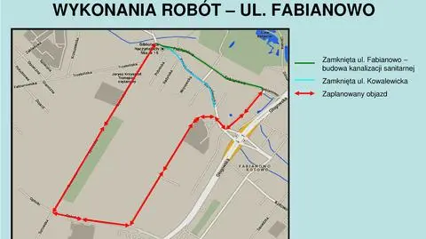 Na Fabianowo objazdem 
przez budowę kanalizacji