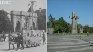 W miejscu, gdzie stał Pomnik Wdzięczności, dziś stoją dwa inne pomniki