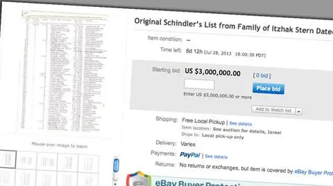 Lista Schindlera na aukcji. Na razie brak chętnych
