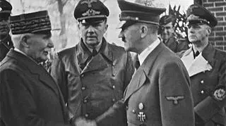 Przywódca Francji Vichy Philippe Petain i Adolf Hitler