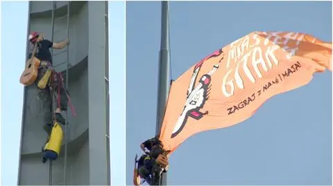 Alpiniści z gitarami wdrapali się na szczyt iglicy. Zawiesili flagę