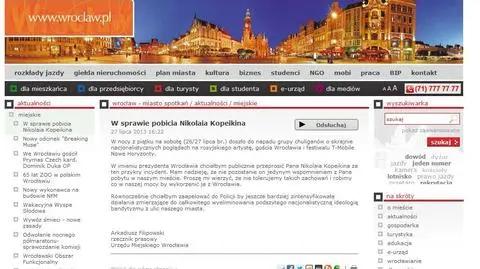 Wrocław przeprasza Rosjanina za pobicie.
Policja: takiego zdarzenia nie było