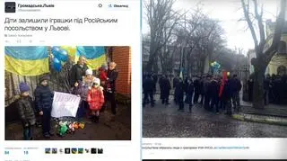 Protesty przeciwko agresji rosyjskiej przed konsulatem Rosji we Lwowie