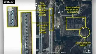 Zdjęcia satelitarne pokazujące wcześniejsze dostawy rosyjskie na lotnisku Latakia