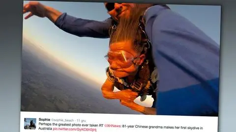 Chińska staruszka skoczyła ze spadochronem