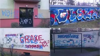 Na bloku namalowano swastykę i gwiazdę Dawida, a także napis "Śmierć Żydom"