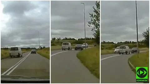 Biały bus wyprzedzał sznur aut