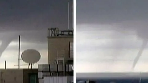 Trąby wodne tańczą na jeziorze