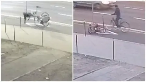 Rowerzyści wpadają na słupek