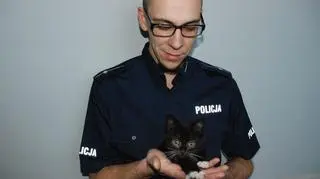 Policjant adoptował ocalonego kotka