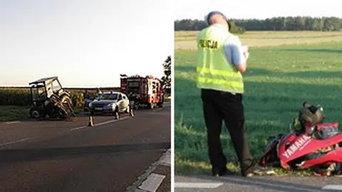 Motocyklista złamał traktor. Zabrał go helikopter