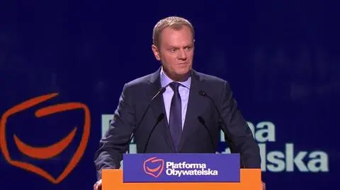 Premier Donald Tusk podczas konwencji krajowej PO