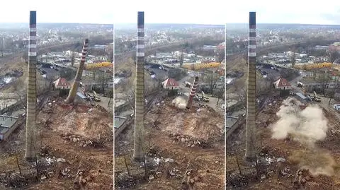Wyburzanie komina Zakładów Ceramicznych Bolesławiec