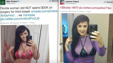 "Potrójne oszustwo". 
Trzy piersi to jedynie proteza?