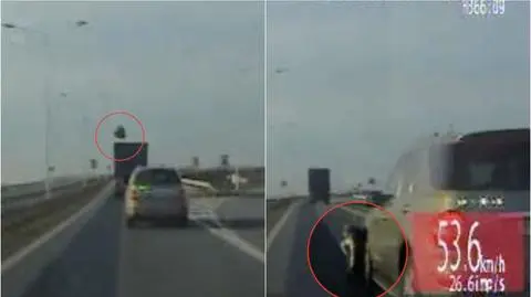 Policja nagrała jak z jadącej ciężarówki wypada worek ze śmieciami