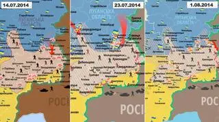 Ukraińska armia odzyskuje wschodnią Ukrainę. Mapa konfliktu z 14 i 23 lipca oraz 1 sierpnia