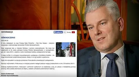 Oświadczenie Grabarczyka: Moja rezygnacja leży w interesie Państwa