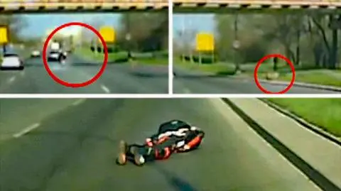 A deer caused a very dangerous-looking accident. Despite losing consciousness, the motorcyclist is safe and sound