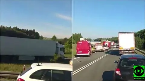 Zmienił pas, wjechał w drugiego tira. Rozbita też osobówka