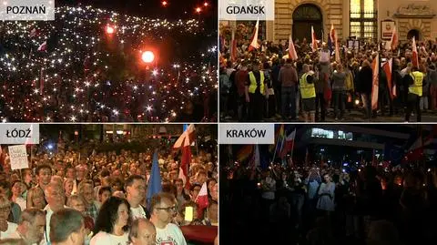 Protesty w wielu miastach. Przemawiali Wałęsa i Komorowski