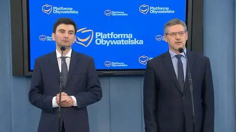 Marek Wójcik i Janusz Cichoń z PO podczas konferencji w Sejmie
