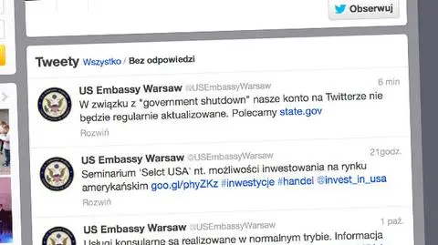 Budżetowy paraliż USA dotyka ambasadę na Twitterze