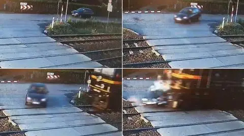 Wideo z monitoringu: samochód wjeżdża na przejazd pod pociąg