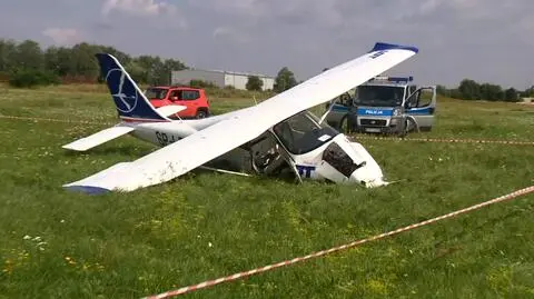 Piotrków: niewielki samolot rozbił się po starcie, dwie osoby ranne