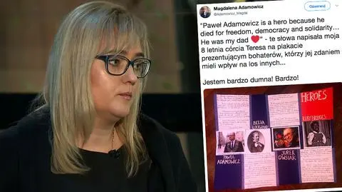 Magdalena Adamowicz publikuje na Twitterze pracę córki o bohaterach