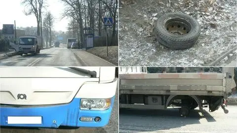 Urwane koła z jadącej ciężarówki uderzyły w mężczyznę i autobus