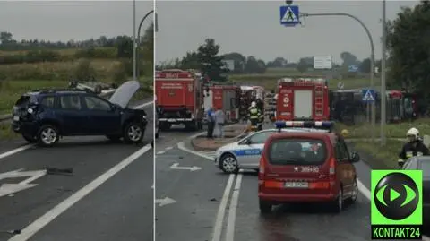 Karambol pod Poznaniem. Tir na boku, jedno auto dachowało