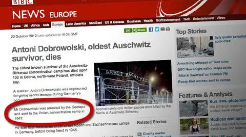 BBC pisze o "polskim obozie koncentracyjnym". Potem zmienia