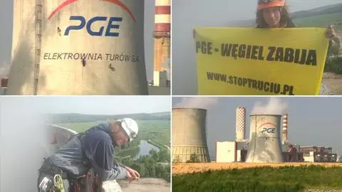Działacze Greenpeace wspięli się na komin Elektrowni Turów