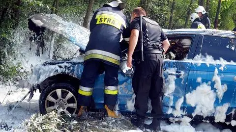 Uciekał przed policją. Uderzył w drzewo, samochód spłonął
