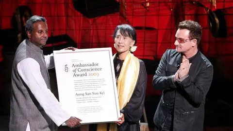 Aung San Suu Kyi podczas ceremonii wręczenia nagrody Ambasadora Sumienia