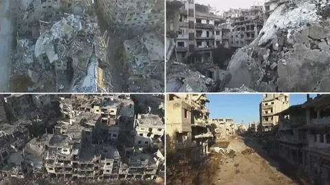 Syryjskie miasto sfilmowane z drona. Ruiny Hims