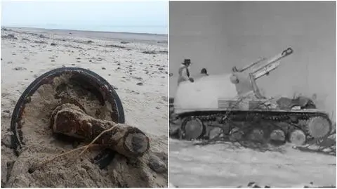 Morze wyrzuciło na brzeg koło niemieckiego działa samobieżnego