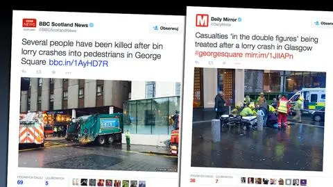 Zabici i ranni w Glasgow. Śmieciarka wjechała w przechodniów