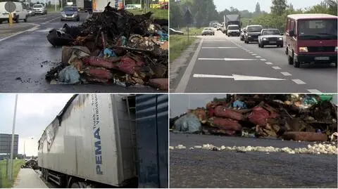 Ponad 5 godzin utrudnień na wylocie z Wrocławia. "Zobaczyłem w lusterku, że naczepa mi płonie"
