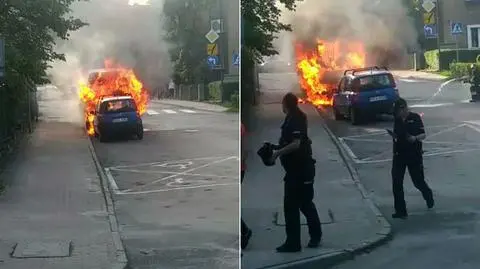 Kamienna Góra Kobieta przeparkowuje płonące auto
