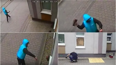 Rzucił cegłą w Urząd Gminy. Szukają mężczyzny w niebieskiej kamizelce