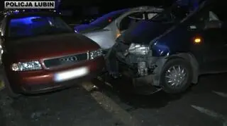 Wypadek trzech samochodów pod Lubinem (woj. dolnośląskie)