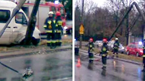 Bus skosił latarnię. Kierowca uciekł, inni stali w korku
