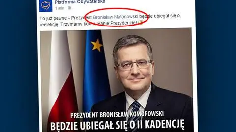 We wpisie zamiast "Komorowski" napisano "Malanowski"