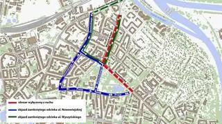 Trasy objazdów wyznaczonych dla przebudowy ul. Nowowiejskiej i remontu ul. Wyszyńskiego