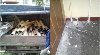 Robotnicy cięli azbestowe rury