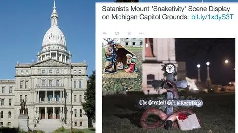 Satanistyczna i chrześcijańska instalacja przed Kapitolem w Michigan