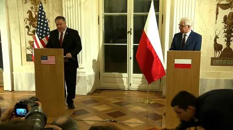 Mike Pompeo and Jacek Czaputowicz at a joint conference ahead of the Middle East security summit in Warsaw