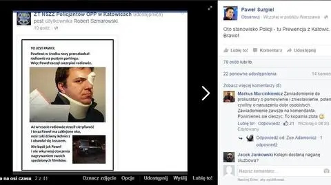 Policjanci przestrzegli przed ich nagrywaniem. Zdjęciem pobitego