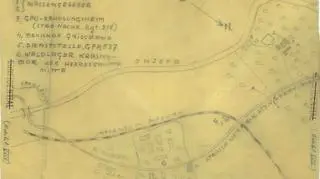 Odręczna mapa miejsca mordu w Lasie Katyńskim 